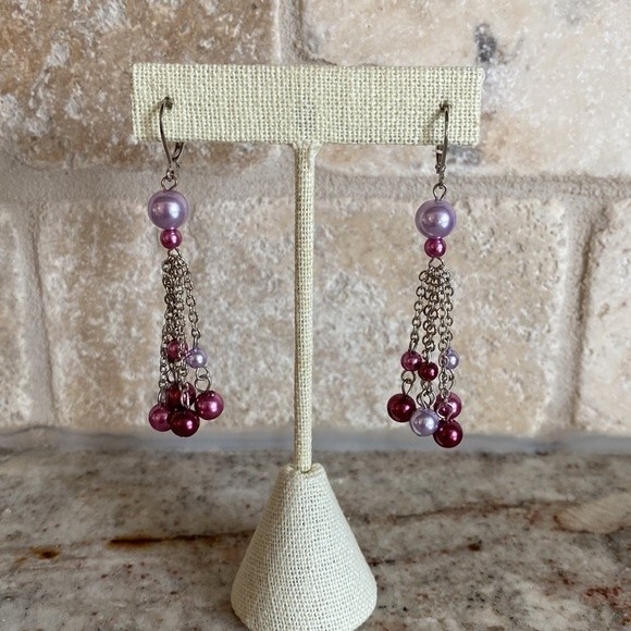 Set of 3 Majestic Dangle Earrings in Purple, Green & Light Purple - Picture 2 of 5